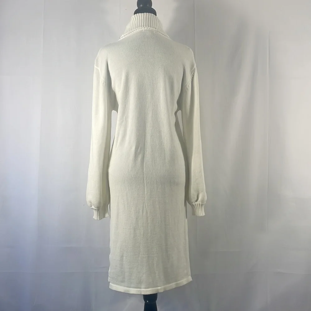 White Mid length white turtleneck sweater dress,Size XL - Picture 4 of 12
